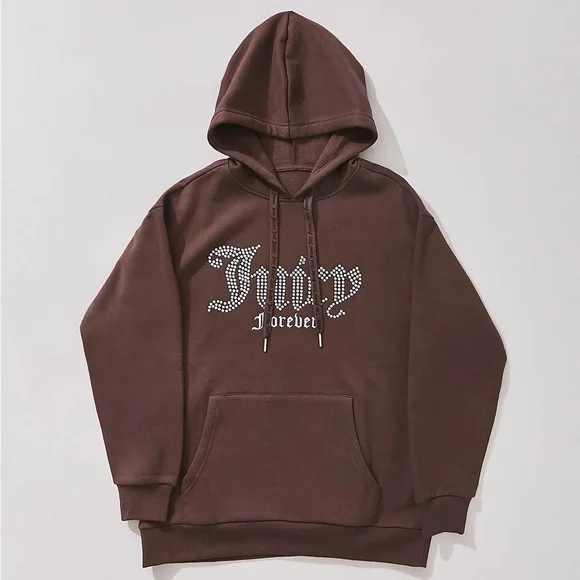 Juicy Couture Medium Brown Hoodie With Rhinestones & Embroidered LOGO - Picture 1 of 8